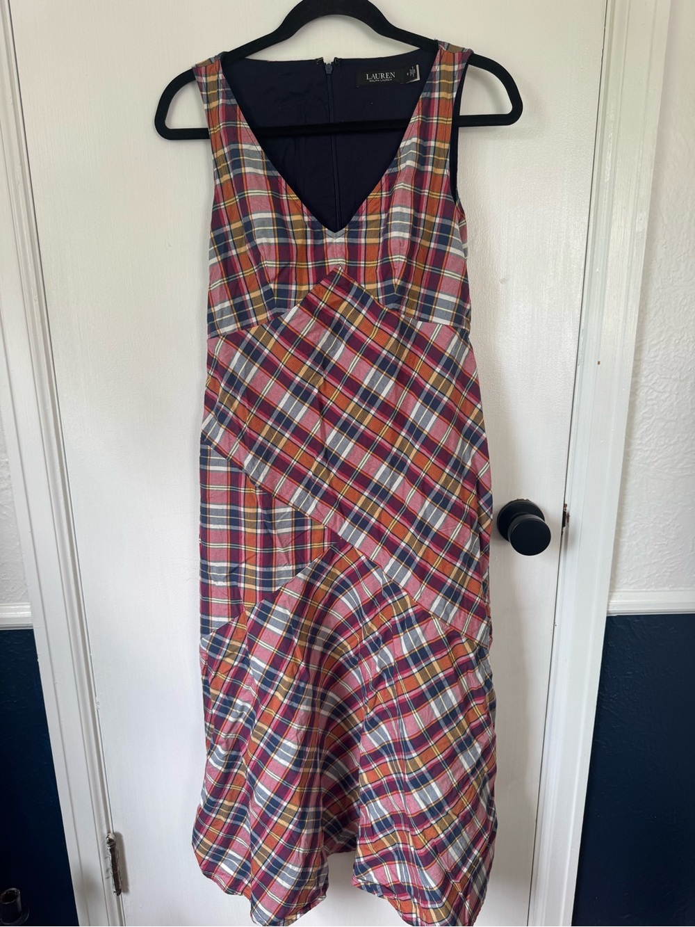 Ralph Lauren Plaid Sleeveless V-Neck Midi Dress